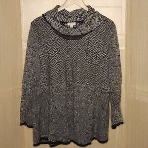 Style & Co Womens Plus Black White Mixed Pattern Cowl Sweater 2X